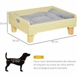 PawHut Canapé Panier Design Chien Chat Dim. 65L X 53l X 25H Cm Piètement Bois De Pin Coussin Gris Peluche Douce Inclus MDF Aspect Bois Clair - Beige -PawHut Soldes Boutique 45847823 3