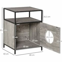 PawHut Maison De Toilette Pour Chat Style Contemporain Coussin Peluche Douce Inclus Châssis Acier Noir Aspect Bois Gris - Gris -PawHut Soldes Boutique 45847850 3