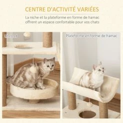 PawHut Arbre à Chat Griffoirs Grattoir Jeu Boules Suspendues Plateformes Ronde, Rectangulaire Et Demi-cylindrique Peluche Jute Naturelle Beige -PawHut Soldes Boutique 45847861 4