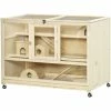 PawHut Cage XXL Pour Hamsters Souris Petits Rongeurs 3 Niveaux Multi-équipement Bascule Rampes Cottages Tiroir Excrément Roulettes Bois De Sapin Plexiglas Métal - Beige