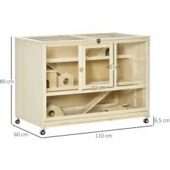 PawHut Cage XXL Pour Hamsters Souris Petits Rongeurs 3 Niveaux Multi-équipement Bascule Rampes Cottages Tiroir Excrément Roulettes Bois De Sapin Plexiglas Métal - Beige -PawHut Soldes Boutique 45847880 3