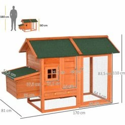 PawHut Poulailler Cottage Cage à Poules Sur Pied Dim. 170L X 81l X 110H Cm Multi-équipement Bois Sapin Lasuré - Orange -PawHut Soldes Boutique 46360318 3