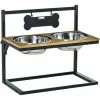 PawHut Gamelle Double Chien Porte-gamelles Surélevé Hauteur Réglable Dim. 58L X 32l X 50H Cm 2 Gamelles Acier Inox. Incluses Plateau Aspect Bois Clair - Beige