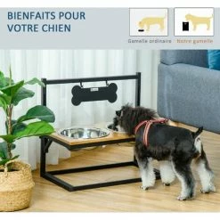 PawHut Gamelle Double Chien Porte-gamelles Surélevé Hauteur Réglable Dim. 58L X 32l X 50H Cm 2 Gamelles Acier Inox. Incluses Plateau Aspect Bois Clair - Beige -PawHut Soldes Boutique 46382427 5