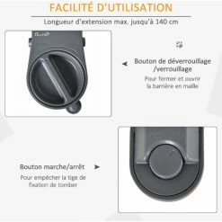 PawHut Barrière De Sécurité Barrière Animaux Rétractable Automatique Dim. 1,4L X 0,88H M Aluminium Maille PVC Blanc - Blanc -PawHut Soldes Boutique 46698997 4