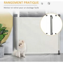 PawHut Barrière De Sécurité Barrière Animaux Rétractable Automatique Dim. 1,4L X 0,88H M Aluminium Maille PVC Blanc - Blanc -PawHut Soldes Boutique 46698997 5