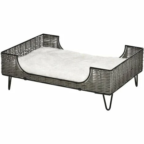 PawHut Canapé chien chat style cosy chic avec coussin aspect fourrure blanc - pieds acier en épingles - dim. 84,5L x 55l x 28,5H cm - résine tressée grise - Gris PawHut Canapé Chien Chat Style Cosy Chic Avec Coussin Aspect Fourrure Blanc - Pieds Acier En épingles - Dim. 84,5L X 55l X 28,5H Cm - Résine Tressée Grise - Gris -PawHut Soldes Boutique 47140944 1
