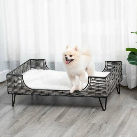 PawHut Canapé chien chat style cosy chic avec coussin aspect fourrure blanc - pieds acier en épingles - dim. 84,5L x 55l x 28,5H cm - résine tressée grise - Gris PawHut Canapé Chien Chat Style Cosy Chic Avec Coussin Aspect Fourrure Blanc - Pieds Acier En épingles - Dim. 84,5L X 55l X 28,5H Cm - Résine Tressée Grise - Gris -PawHut Soldes Boutique 47140944 2