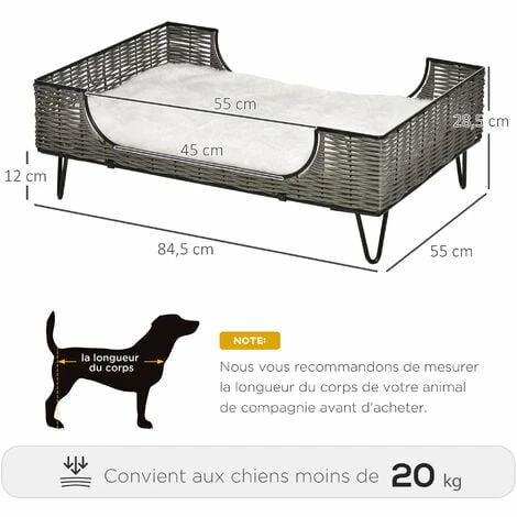 PawHut Canapé chien chat style cosy chic avec coussin aspect fourrure blanc - pieds acier en épingles - dim. 84,5L x 55l x 28,5H cm - résine tressée grise - Gris PawHut Canapé Chien Chat Style Cosy Chic Avec Coussin Aspect Fourrure Blanc - Pieds Acier En épingles - Dim. 84,5L X 55l X 28,5H Cm - Résine Tressée Grise - Gris -PawHut Soldes Boutique 47140944 3