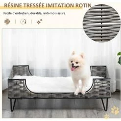 PawHut Canapé Chien Chat Style Cosy Chic Avec Coussin Aspect Fourrure Blanc - Pieds Acier En épingles - Dim. 84,5L X 55l X 28,5H Cm - Résine Tressée Grise - Gris 5 PawHut Canapé Chien Chat Style Cosy Chic Avec Coussin Aspect Fourrure Blanc - Pieds Acier En épingles - Dim. 84,5L X 55l X 28,5H Cm - Résine Tressée Grise - Gris -PawHut Soldes Boutique 47140944 4