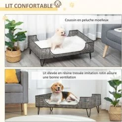 PawHut Canapé Chien Chat Style Cosy Chic Avec Coussin Aspect Fourrure Blanc - Pieds Acier En épingles - Dim. 84,5L X 55l X 28,5H Cm - Résine Tressée Grise - Gris 6 PawHut Canapé Chien Chat Style Cosy Chic Avec Coussin Aspect Fourrure Blanc - Pieds Acier En épingles - Dim. 84,5L X 55l X 28,5H Cm - Résine Tressée Grise - Gris -PawHut Soldes Boutique 47140944 5
