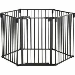 PawHut Barrière De Sécurité - Parc Enclos Chien Modulable Pliable - Porte Verrouillable - 6 Panneaux Acier Et PP - Dim. 362,5L Max. X 76H Cm Noir