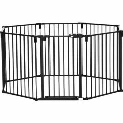 PawHut Barrière De Sécurité - Parc Enclos Chien Modulable Pliable - Porte Verrouillable - 8 Panneaux Acier Et PP - Dim. 482,5L Max. X 76H Cm Noir - Noir