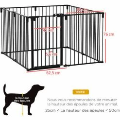 PawHut Barrière De Sécurité - Parc Enclos Chien Modulable Pliable - Porte Verrouillable - 8 Panneaux Acier Et PP - Dim. 482,5L Max. X 76H Cm Noir - Noir -PawHut Soldes Boutique 47140976 3