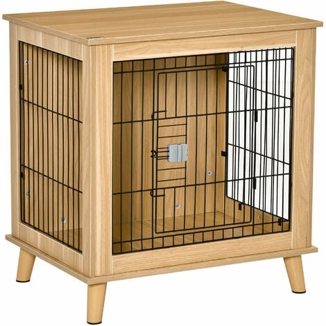 PawHut Cage pour chien sur pied style scandinave - dim. 73L x 55l x 78H cm - porte verrouillable - acier noir panneaux particules aspect bois clair PawHut Cage Pour Chien Sur Pied Style Scandinave - Dim. 73L X 55l X 78H Cm - Porte Verrouillable - Acier Noir Panneaux Particules Aspect Bois Clair -PawHut Soldes Boutique 47489051 1