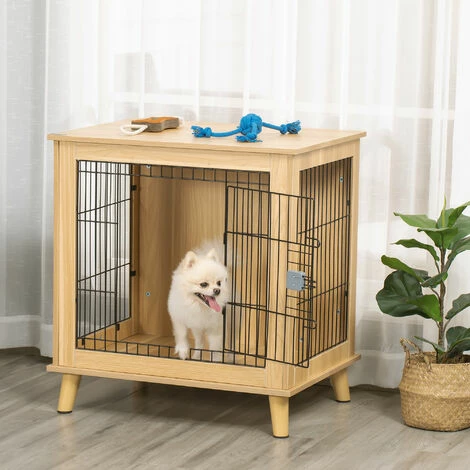 PawHut Cage pour chien sur pied style scandinave - dim. 73L x 55l x 78H cm - porte verrouillable - acier noir panneaux particules aspect bois clair PawHut Cage Pour Chien Sur Pied Style Scandinave - Dim. 73L X 55l X 78H Cm - Porte Verrouillable - Acier Noir Panneaux Particules Aspect Bois Clair -PawHut Soldes Boutique 47489051 2