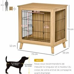 PawHut Cage Pour Chien Sur Pied Style Scandinave - Dim. 73L X 55l X 78H Cm - Porte Verrouillable - Acier Noir Panneaux Particules Aspect Bois Clair 4 PawHut Cage Pour Chien Sur Pied Style Scandinave - Dim. 73L X 55l X 78H Cm - Porte Verrouillable - Acier Noir Panneaux Particules Aspect Bois Clair -PawHut Soldes Boutique 47489051 3