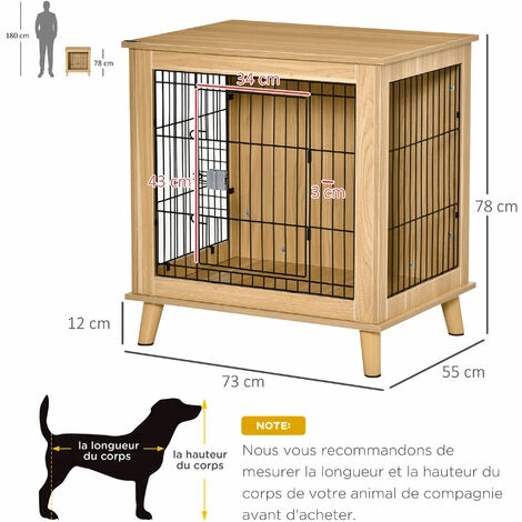 PawHut Cage pour chien sur pied style scandinave - dim. 73L x 55l x 78H cm - porte verrouillable - acier noir panneaux particules aspect bois clair PawHut Cage Pour Chien Sur Pied Style Scandinave - Dim. 73L X 55l X 78H Cm - Porte Verrouillable - Acier Noir Panneaux Particules Aspect Bois Clair -PawHut Soldes Boutique 47489051 3