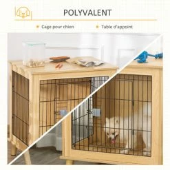 PawHut Cage Pour Chien Sur Pied Style Scandinave - Dim. 73L X 55l X 78H Cm - Porte Verrouillable - Acier Noir Panneaux Particules Aspect Bois Clair 5 PawHut Cage Pour Chien Sur Pied Style Scandinave - Dim. 73L X 55l X 78H Cm - Porte Verrouillable - Acier Noir Panneaux Particules Aspect Bois Clair -PawHut Soldes Boutique 47489051 4