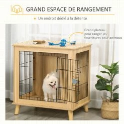 PawHut Cage Pour Chien Sur Pied Style Scandinave - Dim. 73L X 55l X 78H Cm - Porte Verrouillable - Acier Noir Panneaux Particules Aspect Bois Clair 6 PawHut Cage Pour Chien Sur Pied Style Scandinave - Dim. 73L X 55l X 78H Cm - Porte Verrouillable - Acier Noir Panneaux Particules Aspect Bois Clair -PawHut Soldes Boutique 47489051 5