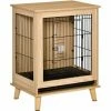 PawHut Cage Pour Chien Sur Pied Style Scandinave - Dim. 64L X 48l X 83H Cm - Porte Verrouillable, Plateau Déjection Coulissant - Acier Noir Panneaux Particules Aspect Bois Clair - Beige