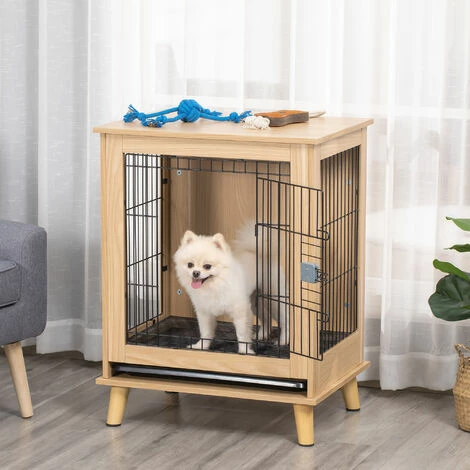 PawHut Cage pour chien sur pied style scandinave - dim. 64L x 48l x 83H cm - porte verrouillable, plateau déjection coulissant - acier noir panneaux particules aspect bois clair - Beige PawHut Cage Pour Chien Sur Pied Style Scandinave - Dim. 64L X 48l X 83H Cm - Porte Verrouillable, Plateau Déjection Coulissant - Acier Noir Panneaux Particules Aspect Bois Clair - Beige -PawHut Soldes Boutique 47489055 2