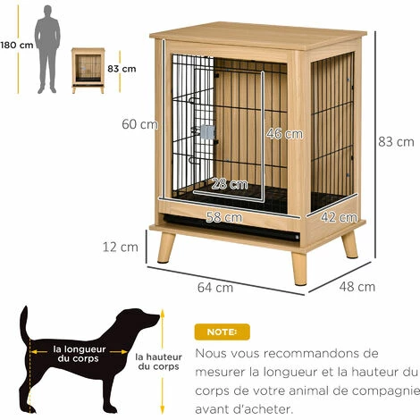 PawHut Cage pour chien sur pied style scandinave - dim. 64L x 48l x 83H cm - porte verrouillable, plateau déjection coulissant - acier noir panneaux particules aspect bois clair - Beige PawHut Cage Pour Chien Sur Pied Style Scandinave - Dim. 64L X 48l X 83H Cm - Porte Verrouillable, Plateau Déjection Coulissant - Acier Noir Panneaux Particules Aspect Bois Clair - Beige -PawHut Soldes Boutique 47489055 3