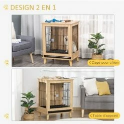 PawHut Cage Pour Chien Sur Pied Style Scandinave - Dim. 64L X 48l X 83H Cm - Porte Verrouillable, Plateau Déjection Coulissant - Acier Noir Panneaux Particules Aspect Bois Clair - Beige 5 PawHut Cage Pour Chien Sur Pied Style Scandinave - Dim. 64L X 48l X 83H Cm - Porte Verrouillable, Plateau Déjection Coulissant - Acier Noir Panneaux Particules Aspect Bois Clair - Beige -PawHut Soldes Boutique 47489055 4