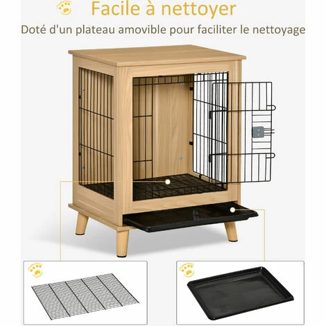 PawHut Cage pour chien sur pied style scandinave - dim. 64L x 48l x 83H cm - porte verrouillable, plateau déjection coulissant - acier noir panneaux particules aspect bois clair - Beige PawHut Cage Pour Chien Sur Pied Style Scandinave - Dim. 64L X 48l X 83H Cm - Porte Verrouillable, Plateau Déjection Coulissant - Acier Noir Panneaux Particules Aspect Bois Clair - Beige -PawHut Soldes Boutique 47489055 5