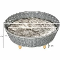 PawHut Canapé Chien Lit Pour Chien Panier Chat Design Scandinave Avec Coussin Aspect Fourrure Dim. Ø 60 X 23,5H Cm Pieds Bois Pin Résine Tressée Gris - Gris -PawHut Soldes Boutique 47489059 3