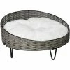 PawHut Panier Chien Chat Style Cosy Chic Avec Coussin Aspect Fourrure Blanc - Pieds Acier En épingles - Ø 60 X 32H Cm - Résine Tressée Grise -PawHut Soldes Boutique 47489062 1