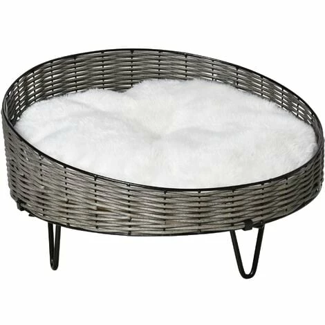 PawHut Panier chien chat style cosy chic avec coussin aspect fourrure blanc - pieds acier en épingles - Ø 60 x 32H cm - résine tressée grise PawHut Panier Chien Chat Style Cosy Chic Avec Coussin Aspect Fourrure Blanc - Pieds Acier En épingles - Ø 60 X 32H Cm - Résine Tressée Grise -PawHut Soldes Boutique 47489062 1