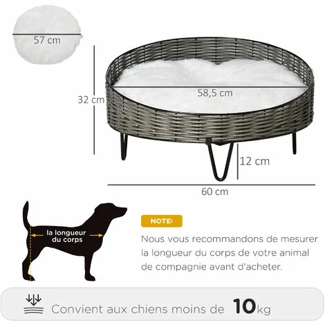 PawHut Panier chien chat style cosy chic avec coussin aspect fourrure blanc - pieds acier en épingles - Ø 60 x 32H cm - résine tressée grise PawHut Panier Chien Chat Style Cosy Chic Avec Coussin Aspect Fourrure Blanc - Pieds Acier En épingles - Ø 60 X 32H Cm - Résine Tressée Grise -PawHut Soldes Boutique 47489062 3