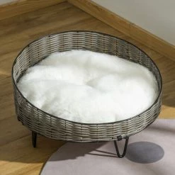 PawHut Panier Chien Chat Style Cosy Chic Avec Coussin Aspect Fourrure Blanc - Pieds Acier En épingles - Ø 60 X 32H Cm - Résine Tressée Grise 5 PawHut Panier Chien Chat Style Cosy Chic Avec Coussin Aspect Fourrure Blanc - Pieds Acier En épingles - Ø 60 X 32H Cm - Résine Tressée Grise -PawHut Soldes Boutique 47489062 4