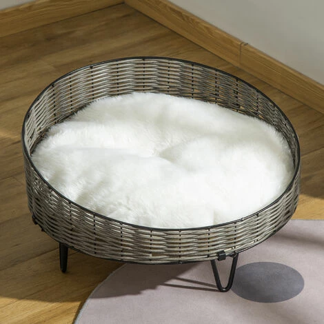 PawHut Panier chien chat style cosy chic avec coussin aspect fourrure blanc - pieds acier en épingles - Ø 60 x 32H cm - résine tressée grise PawHut Panier Chien Chat Style Cosy Chic Avec Coussin Aspect Fourrure Blanc - Pieds Acier En épingles - Ø 60 X 32H Cm - Résine Tressée Grise -PawHut Soldes Boutique 47489062 4