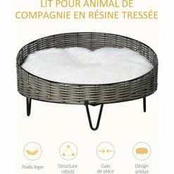 PawHut Panier Chien Chat Style Cosy Chic Avec Coussin Aspect Fourrure Blanc - Pieds Acier En épingles - Ø 60 X 32H Cm - Résine Tressée Grise 6 PawHut Panier Chien Chat Style Cosy Chic Avec Coussin Aspect Fourrure Blanc - Pieds Acier En épingles - Ø 60 X 32H Cm - Résine Tressée Grise -PawHut Soldes Boutique 47489062 5