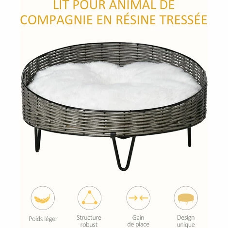PawHut Panier chien chat style cosy chic avec coussin aspect fourrure blanc - pieds acier en épingles - Ø 60 x 32H cm - résine tressée grise PawHut Panier Chien Chat Style Cosy Chic Avec Coussin Aspect Fourrure Blanc - Pieds Acier En épingles - Ø 60 X 32H Cm - Résine Tressée Grise -PawHut Soldes Boutique 47489062 5