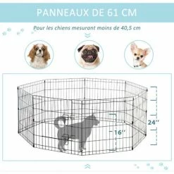 PawHut Parc Enclos Modulable Pour Chien Animaux Porte Verrouillable 8 Panneaux Dim. Panneau 61L X 61H Cm Métal Noir - Noir -PawHut Soldes Boutique 47489066 5