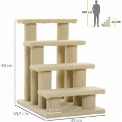 PawHut Escalier Pour Chat - Escalier Pour Chien - 4 Marches - Revêtement Flanelle Grande Douceur Haute Densité - Structure Panneaux Particules - Beige - Beige -PawHut Soldes Boutique 47489071 3