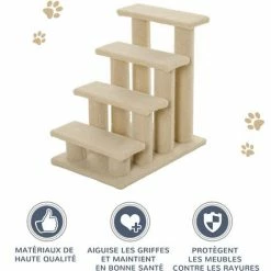 PawHut Escalier Pour Chat - Escalier Pour Chien - 4 Marches - Revêtement Flanelle Grande Douceur Haute Densité - Structure Panneaux Particules - Beige - Beige -PawHut Soldes Boutique 47489071 4