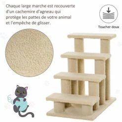 PawHut Escalier Pour Chat - Escalier Pour Chien - 4 Marches - Revêtement Flanelle Grande Douceur Haute Densité - Structure Panneaux Particules - Beige - Beige -PawHut Soldes Boutique 47489071 5