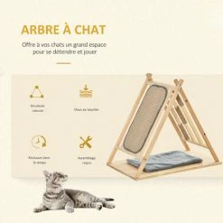 PawHut Arbre à Chat Tipi - Teepee Chat - Coussin Grande Douceur Gris, Grattoir, Griffoirs Jute Naturelle Inclus - Structure Bois De Pin - Beige 5 PawHut Arbre à Chat Tipi - Teepee Chat - Coussin Grande Douceur Gris, Grattoir, Griffoirs Jute Naturelle Inclus - Structure Bois De Pin - Beige -PawHut Soldes Boutique 47489079 4