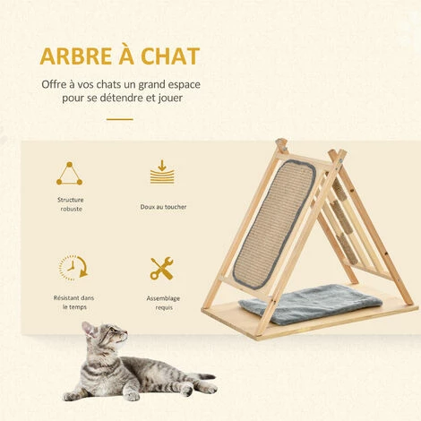 PawHut Arbre à chat tipi - teepee chat - coussin grande douceur gris, grattoir, griffoirs jute naturelle inclus - structure bois de pin - Beige PawHut Arbre à Chat Tipi - Teepee Chat - Coussin Grande Douceur Gris, Grattoir, Griffoirs Jute Naturelle Inclus - Structure Bois De Pin - Beige -PawHut Soldes Boutique 47489079 4