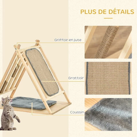 PawHut Arbre à chat tipi - teepee chat - coussin grande douceur gris, grattoir, griffoirs jute naturelle inclus - structure bois de pin - Beige PawHut Arbre à Chat Tipi - Teepee Chat - Coussin Grande Douceur Gris, Grattoir, Griffoirs Jute Naturelle Inclus - Structure Bois De Pin - Beige -PawHut Soldes Boutique 47489079 5