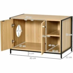 PawHut Maison De Toilette Pour Chat 2 Portes Avec Entrée Latérale 2 Niches Plateau Châssis Acier Panneaux Particules Aspect Bois Clair - Beige 4 PawHut Maison De Toilette Pour Chat 2 Portes Avec Entrée Latérale 2 Niches Plateau Châssis Acier Panneaux Particules Aspect Bois Clair - Beige -PawHut Soldes Boutique 47489082 3