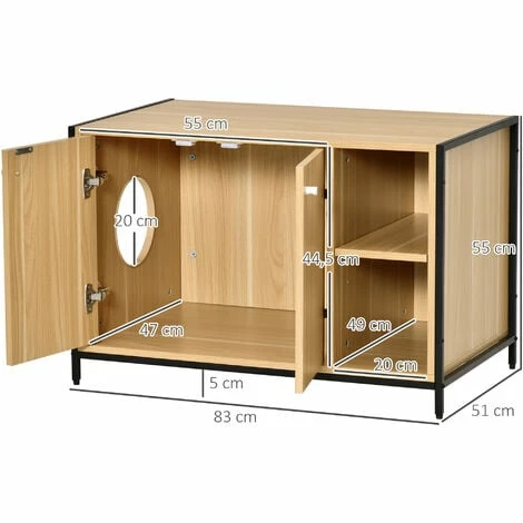 PawHut Maison de toilette pour chat 2 portes avec entrée latérale 2 niches plateau châssis acier panneaux particules aspect bois clair - Beige PawHut Maison De Toilette Pour Chat 2 Portes Avec Entrée Latérale 2 Niches Plateau Châssis Acier Panneaux Particules Aspect Bois Clair - Beige -PawHut Soldes Boutique 47489082 3