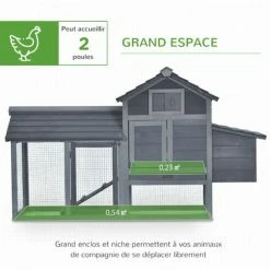 PawHut Petit Poulailler Cottage Cage à Poules Sur Pied Dim. 151L X 54l X 87H Cm Multi-équipement Bois Massif De Pin Gris - Gris -PawHut Soldes Boutique 48140046 5