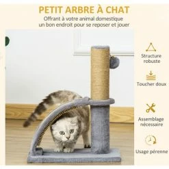 PawHut Arbre à Chat Griffoir Grattoir Design Jeu Boule Suspendue + Demi-arc De Massage Peluche Jute Naturelle Gris - Gris -PawHut Soldes Boutique 48441510 4