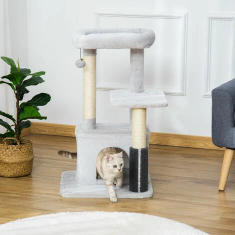 PawHut Arbre à chat griffoirs sisal naturel et massant grande niche plateforme panier jeu boule suspendue peluche gris PawHut Arbre à Chat Griffoirs Sisal Naturel Et Massant Grande Niche Plateforme Panier Jeu Boule Suspendue Peluche Gris -PawHut Soldes Boutique 48441525 2