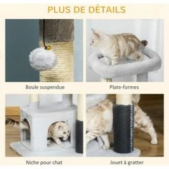 PawHut Arbre à Chat Griffoirs Sisal Naturel Et Massant Grande Niche Plateforme Panier Jeu Boule Suspendue Peluche Gris 6 PawHut Arbre à Chat Griffoirs Sisal Naturel Et Massant Grande Niche Plateforme Panier Jeu Boule Suspendue Peluche Gris -PawHut Soldes Boutique 48441525 5